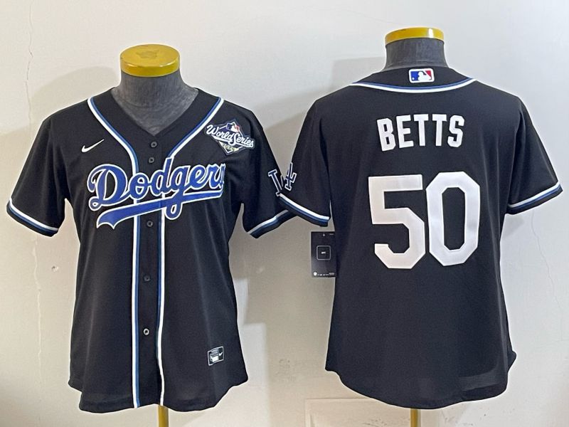 Women Nike 2026 Los Angeles Dodgers #50 Betts Black Game MLB Jersey 03